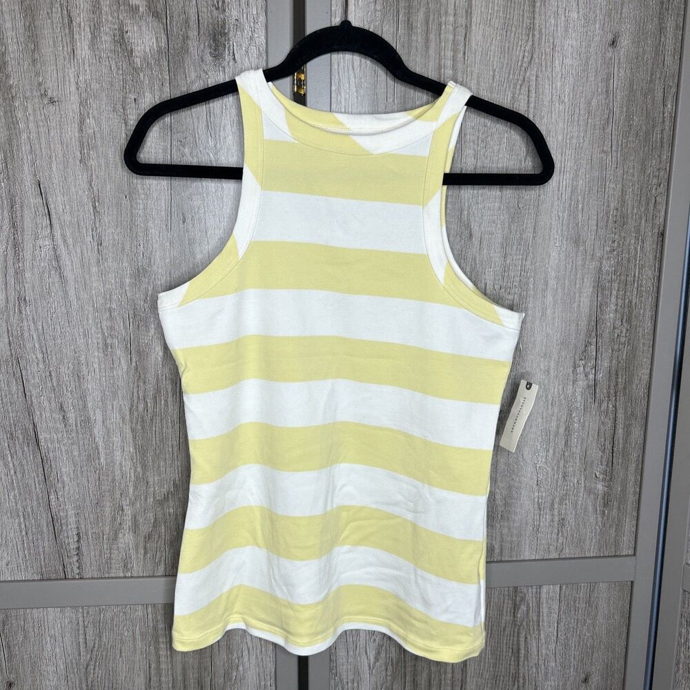 Maeve Tank Top Wide Stripes White Yellow Racer Back Size L NEW